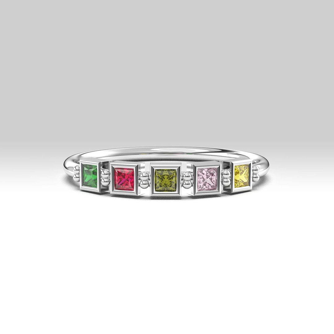Personalized 1-7 Birthstones Starry Love Ring