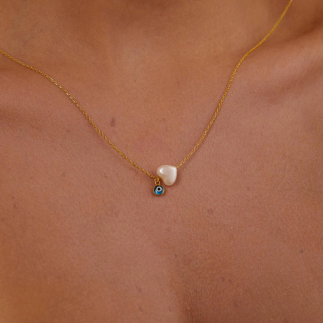 To Me From Me Self Love Evil Eye Pearl Heart Necklace
