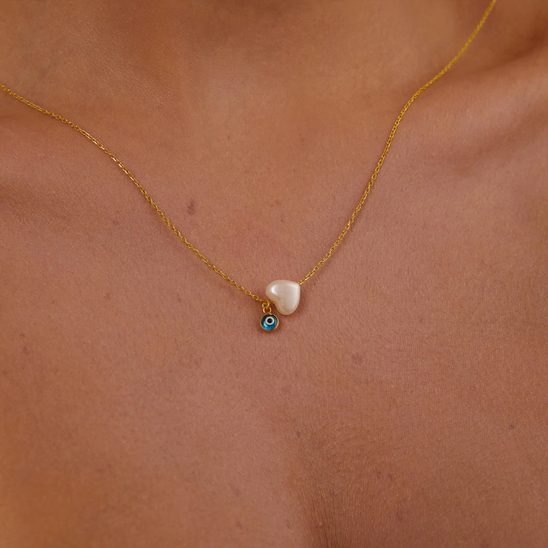 To Me From Me Self Love Evil Eye Pearl Heart Necklace
