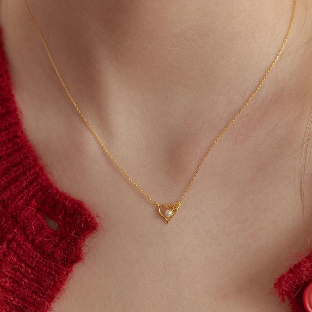 To Me From Me Dainty Pearl Heart Necklace