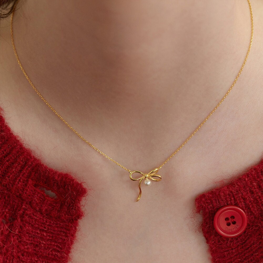 Tied By Angel's Hands Bow Pearl Necklace