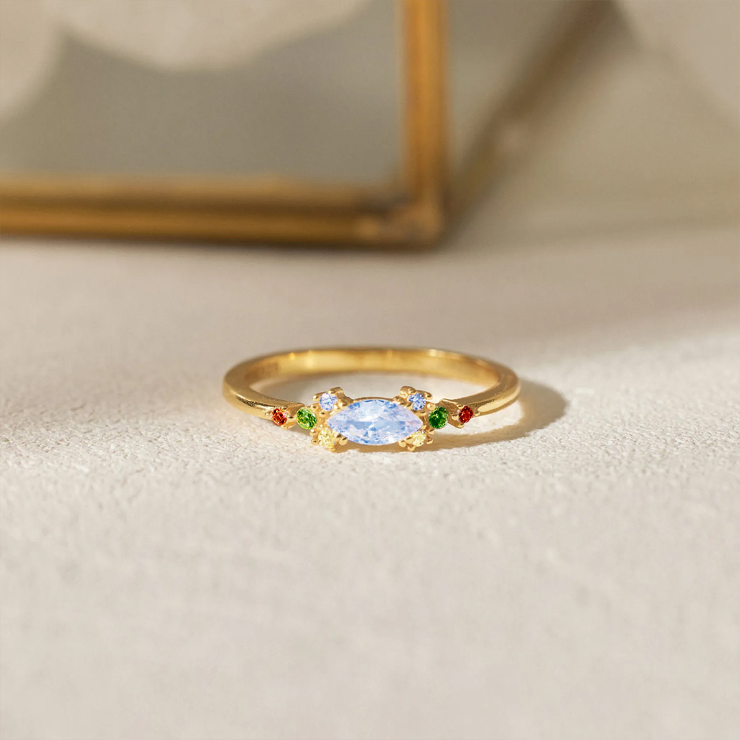 Star Mom Gift Colorful Thin Band Diamond Ring