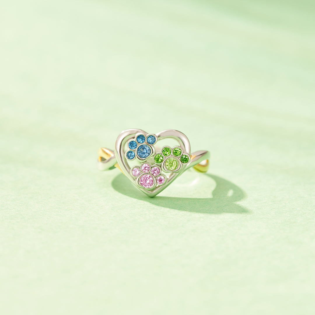 Personalized 1-4  Paw Birthstone Furry Mom Ring