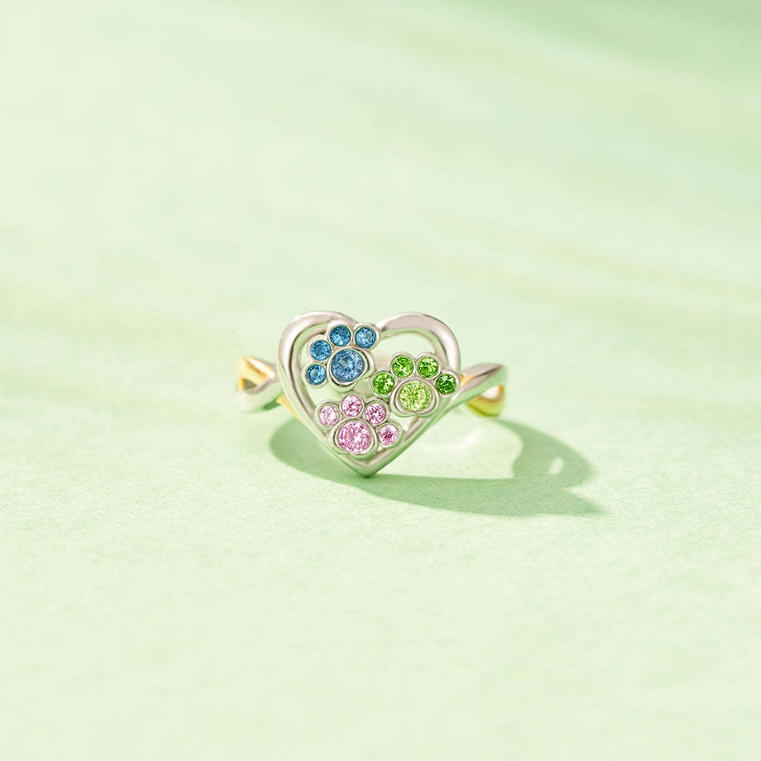 Personalized 1-4  Paw Birthstone Furry Mom Ring