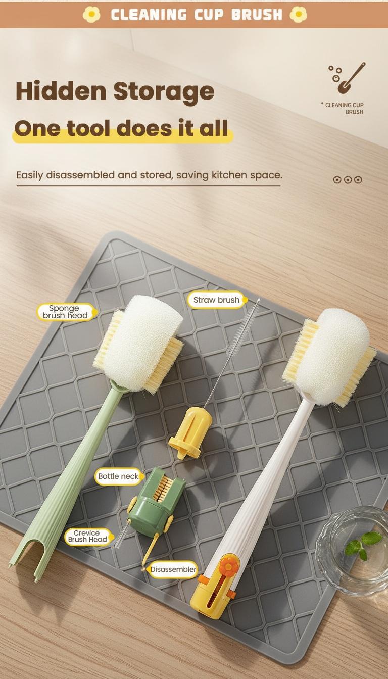 5-in-1 Bottle & Straw Cleaning Brush &ndash; Multifunctional Tool for Bottles, Cups, Straws (Cream White/Jasmine Green)-suhui