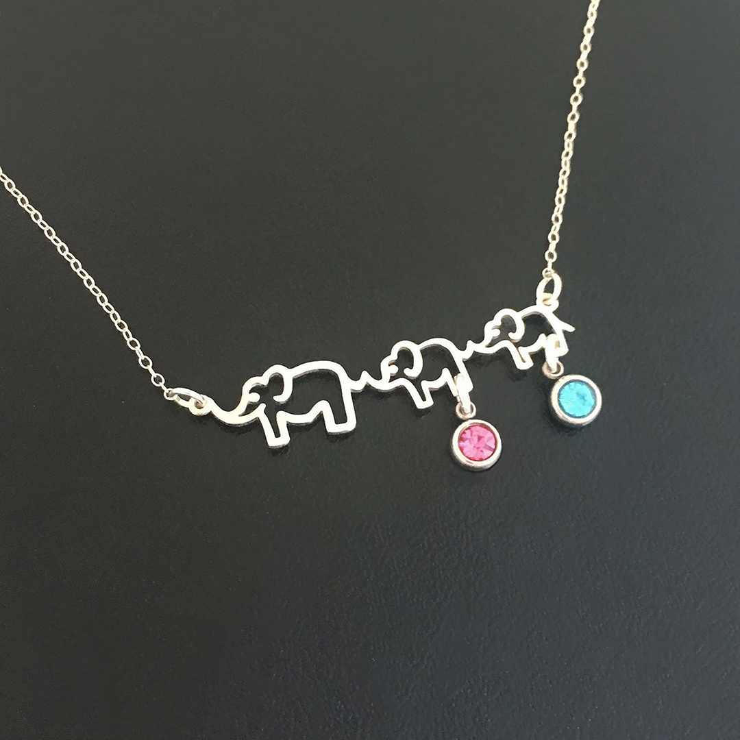 Personalized 1-5 Elephant Stones Necklace