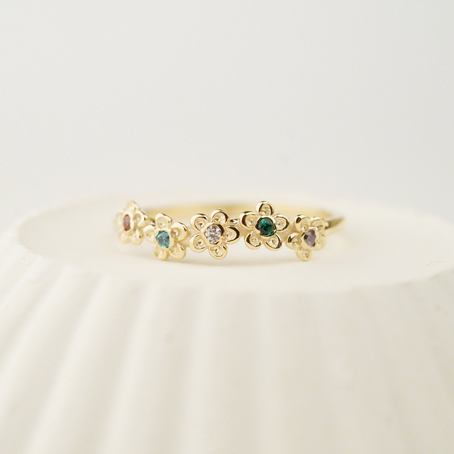 Custom 1-5 Birthstone Daisy Ring