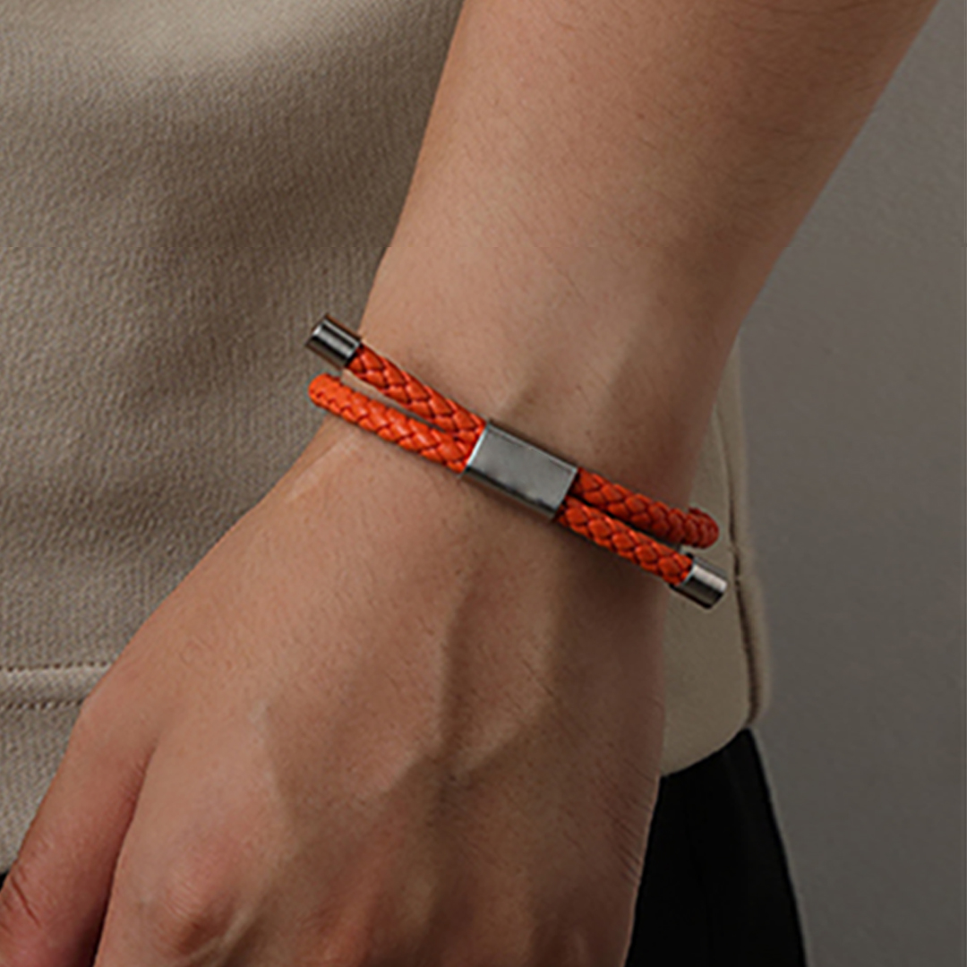 Multiple Sclerosis Unisex Orange Leather Cord Bracelet