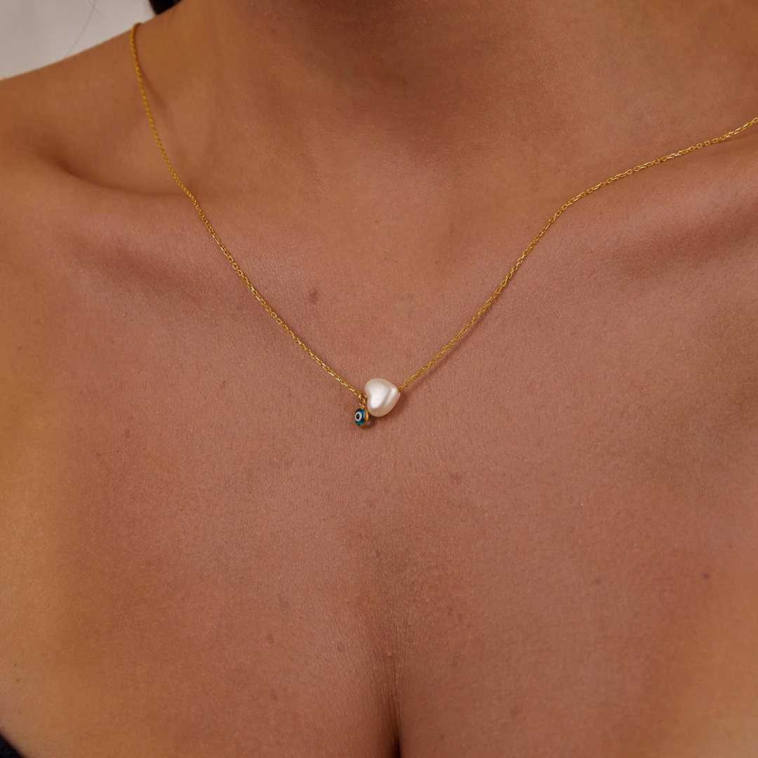 To Me From Me Self Love Evil Eye Pearl Heart Necklace