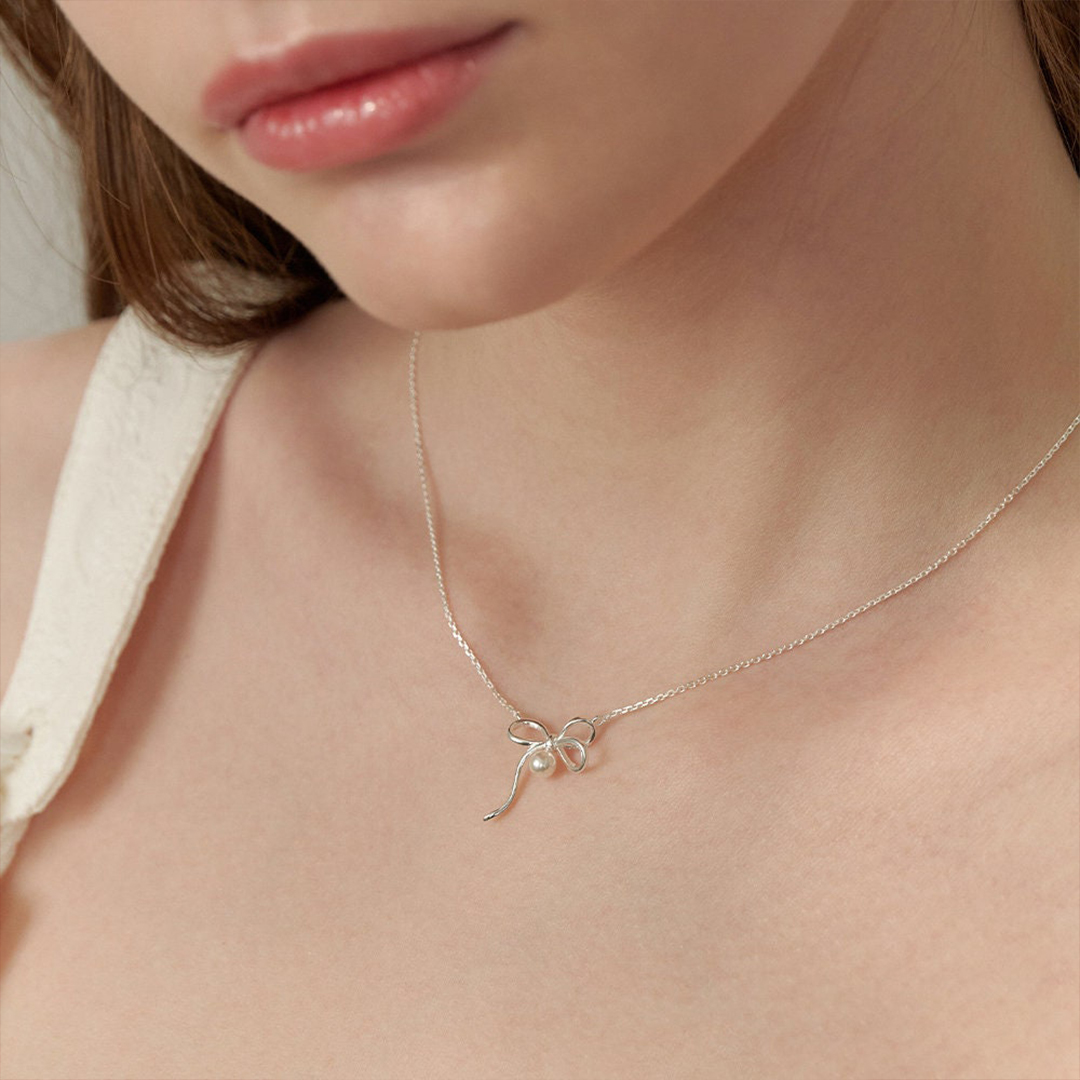 Tied By Angel's Hands Bow Pearl Necklace