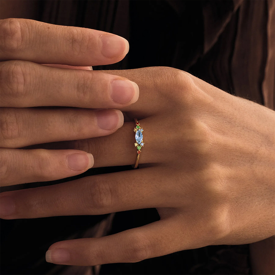 Star Mom Gift Colorful Thin Band Diamond Ring