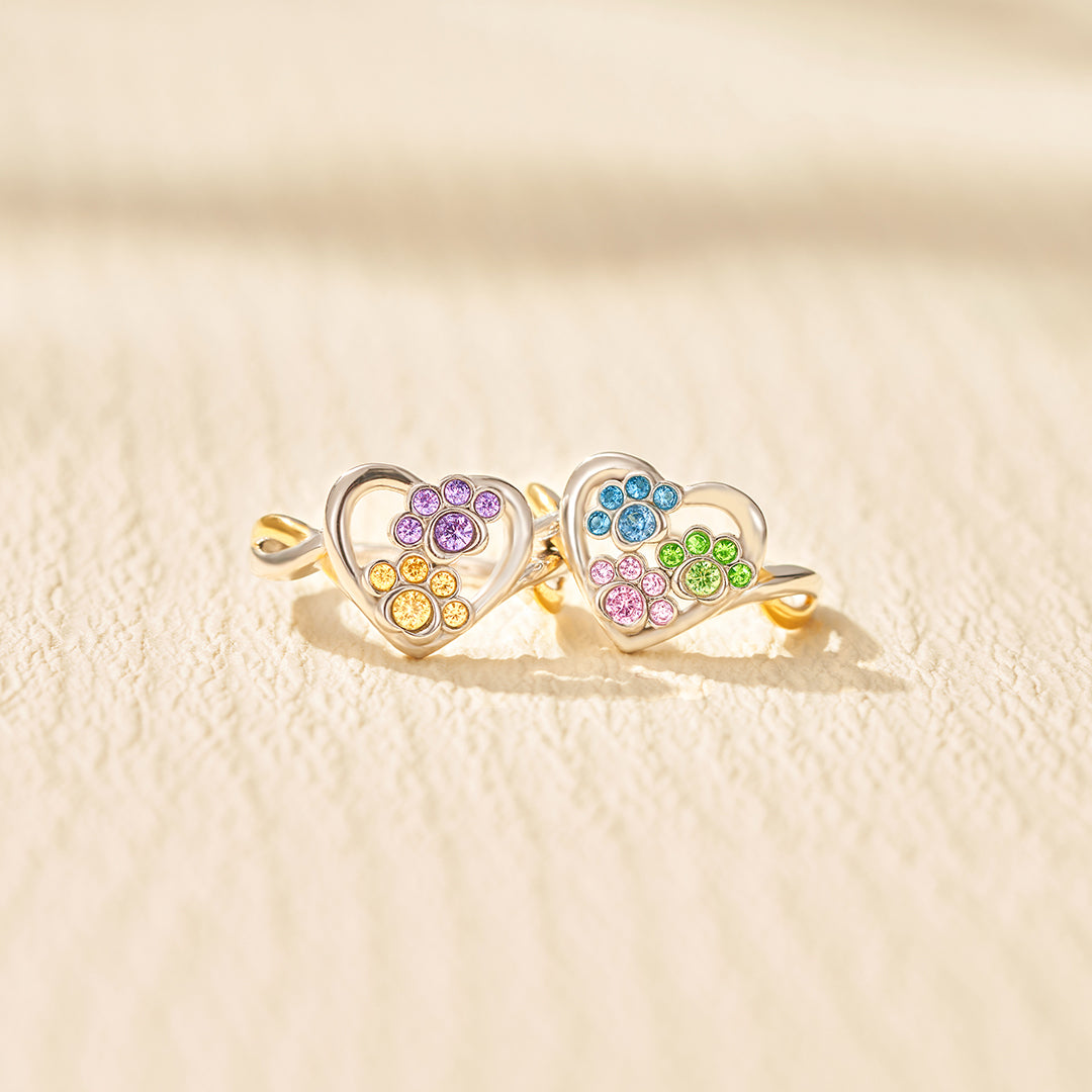 Personalized 1-4  Paw Birthstone Furry Mom Ring