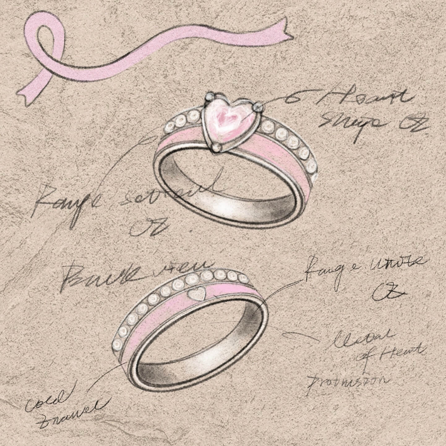 Breast Cancer Awareness And Never Give Up Heart Ring
