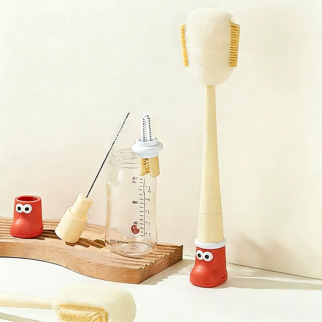 5-in-1 Bottle & Straw Cleaning Brush – Multifunctional Tool for Bottles, Cups, Straws (Cream White/Jasmine Green)-suhui