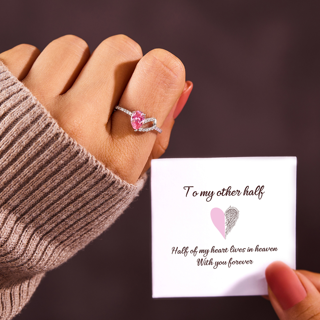 Half Of My Heart Lives In Heaven With You Forever Pink Heart Ring