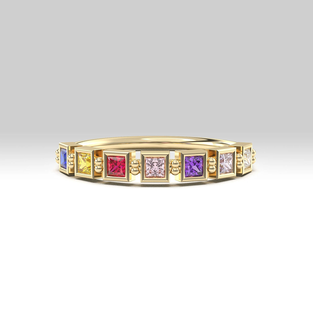 Personalized 1-7 Birthstones Starry Love Ring