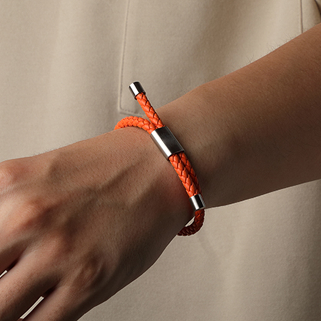 Multiple Sclerosis Unisex Orange Leather Cord Bracelet