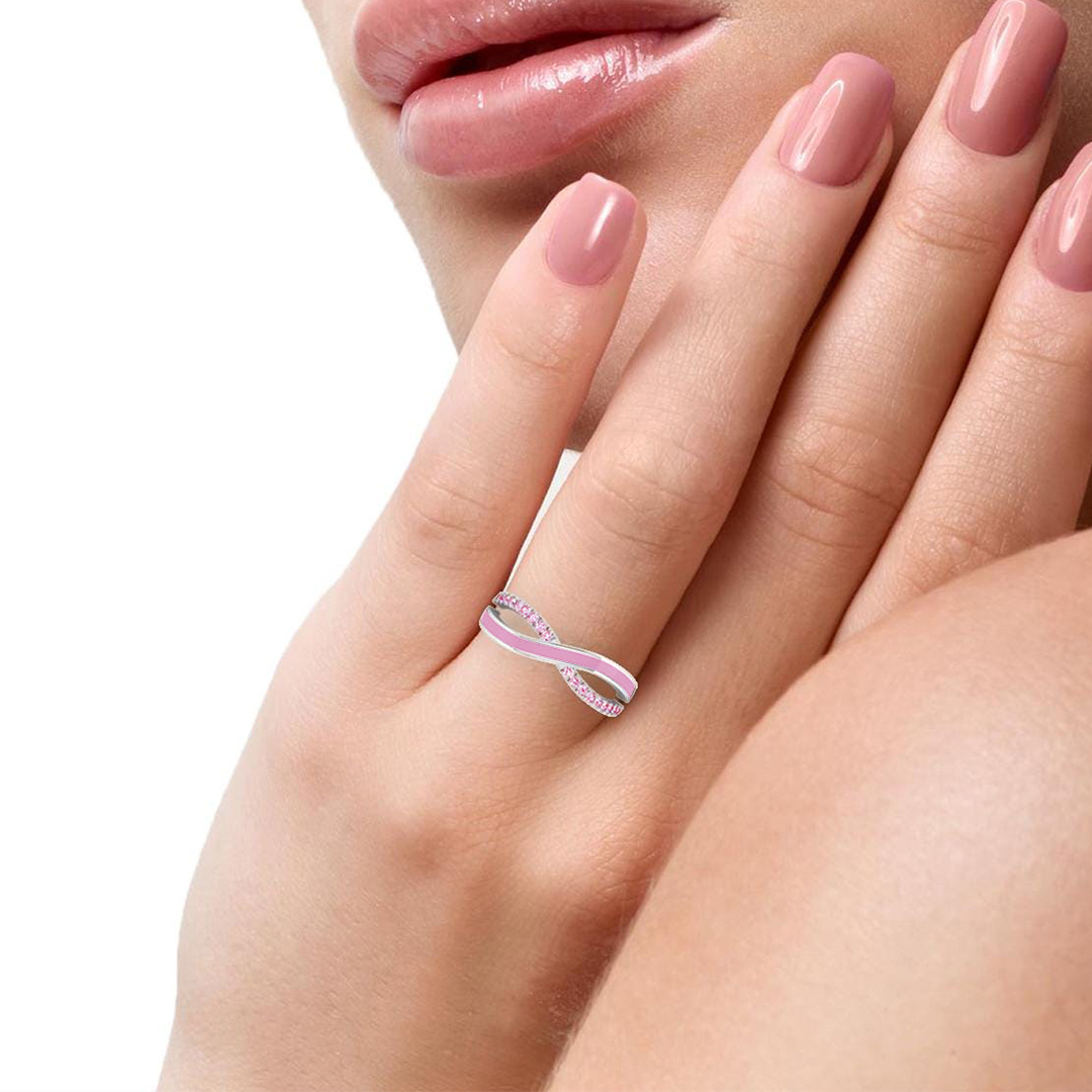 Breast Cancer Awareness Pink Crossing Ring