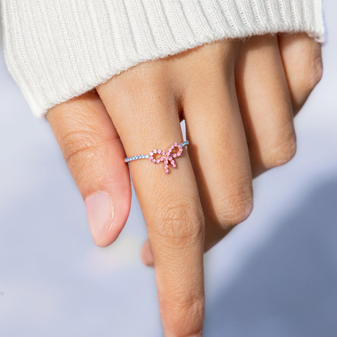 Mama Of An Angel Pink Pave Bow Ring