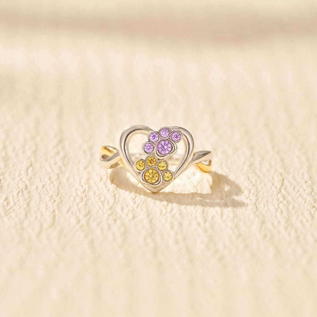 Personalized 1-4  Paw Birthstone Furry Mom Ring