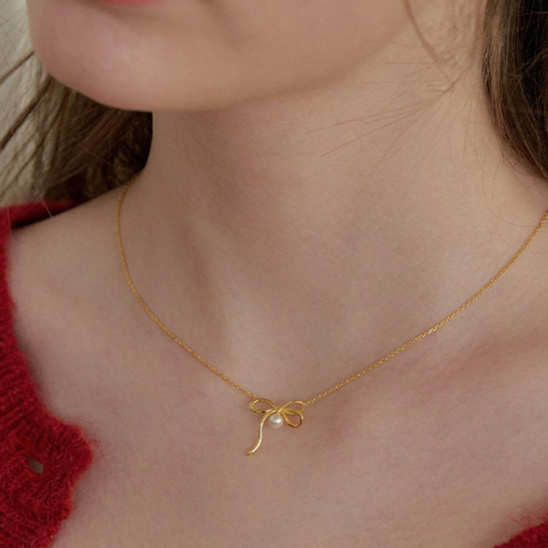 Tied By Angel's Hands Bow Pearl Necklace