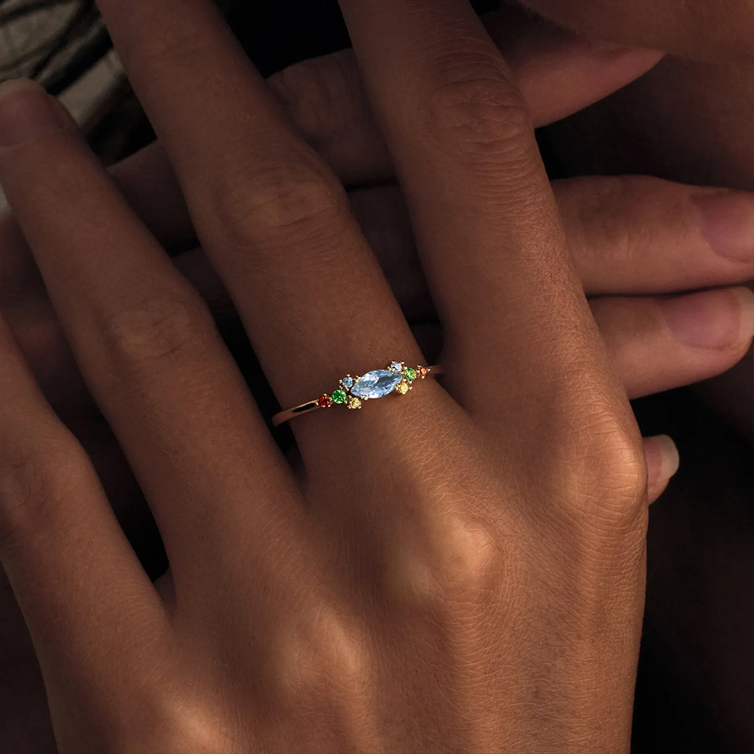 Star Mom Gift Colorful Thin Band Diamond Ring