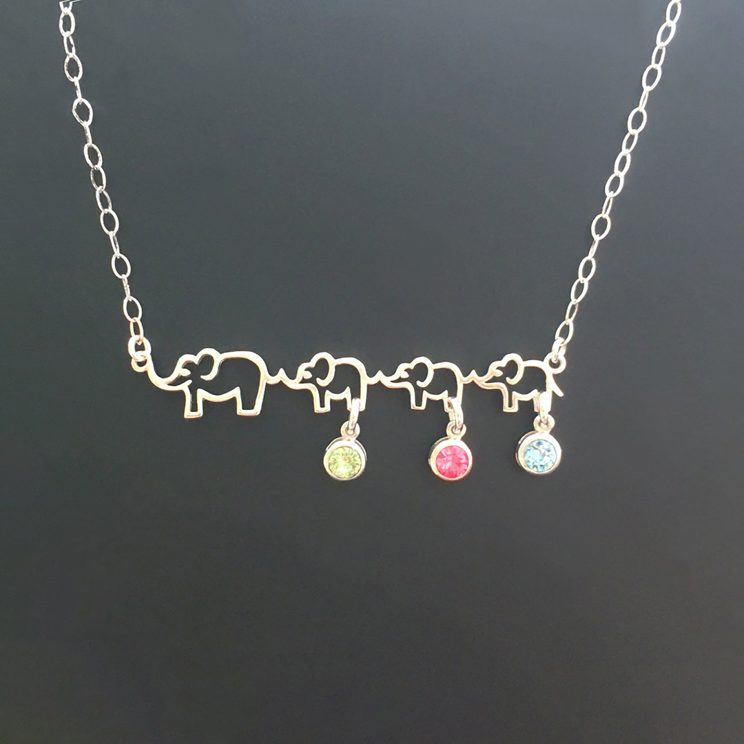 Personalized 1-5 Elephant Stones Necklace