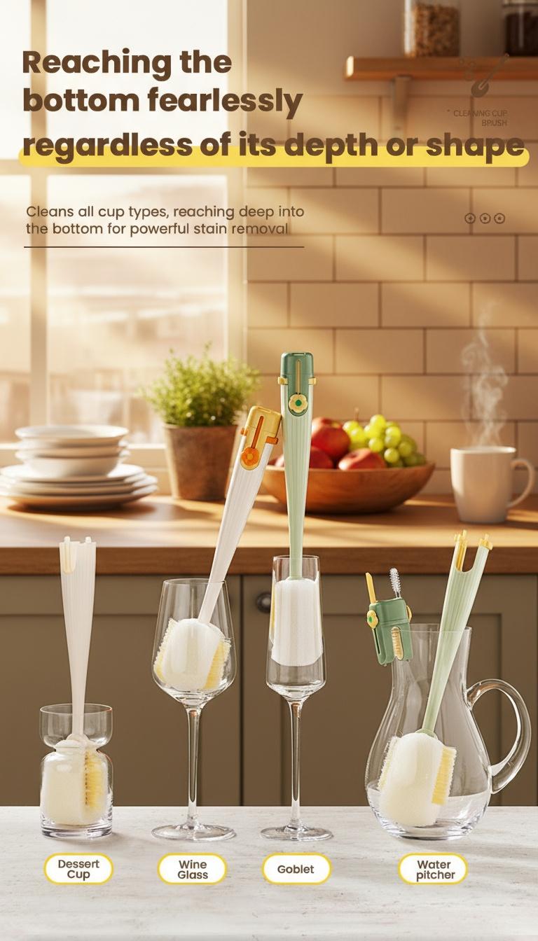 5-in-1 Bottle & Straw Cleaning Brush &ndash; Multifunctional Tool for Bottles, Cups, Straws (Cream White/Jasmine Green)-suhui