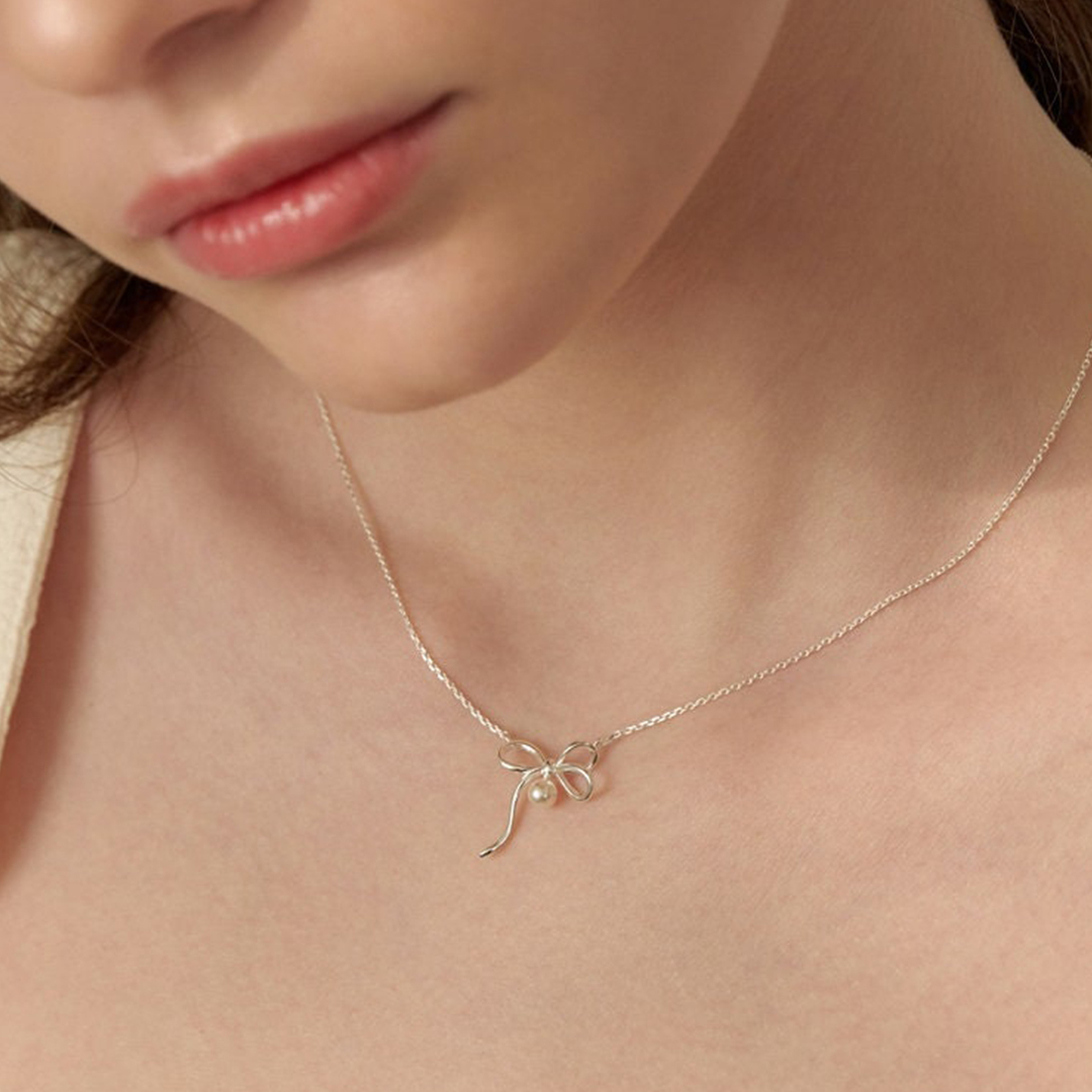 Tied By Angel's Hands Bow Pearl Necklace