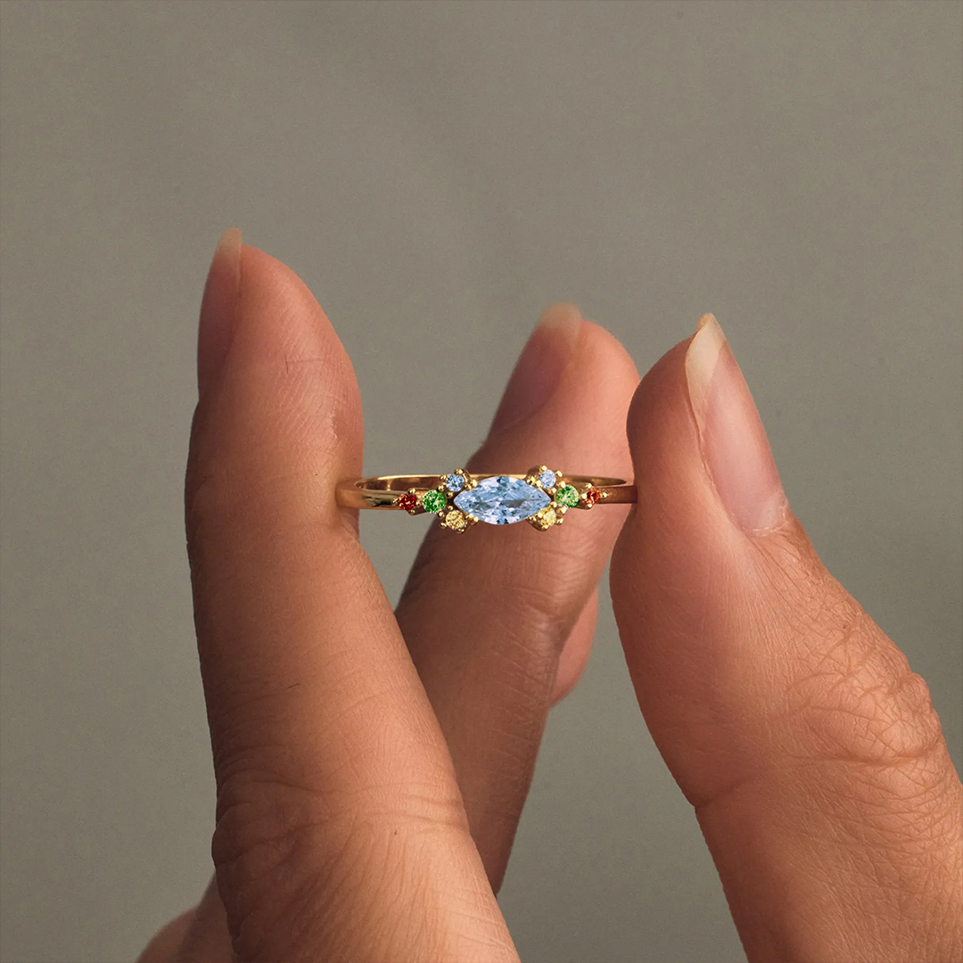 Star Mom Gift Colorful Thin Band Diamond Ring