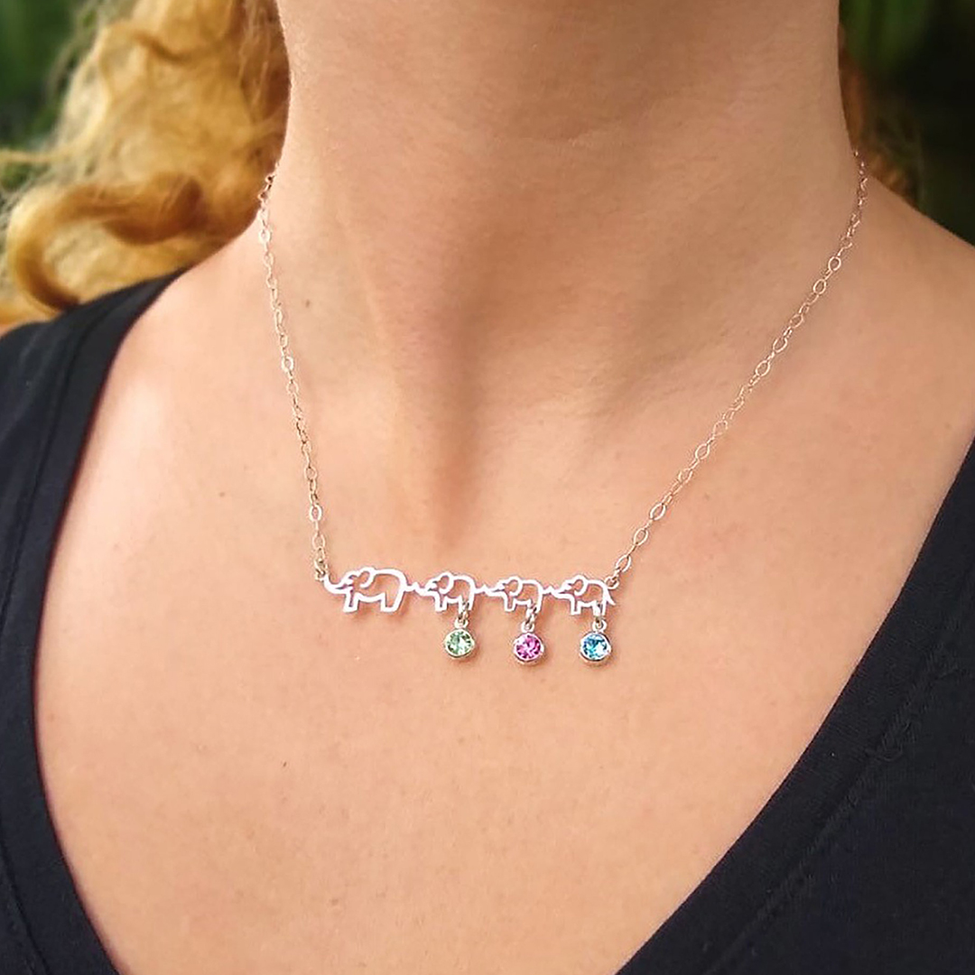 Personalized 1-5 Elephant Stones Necklace