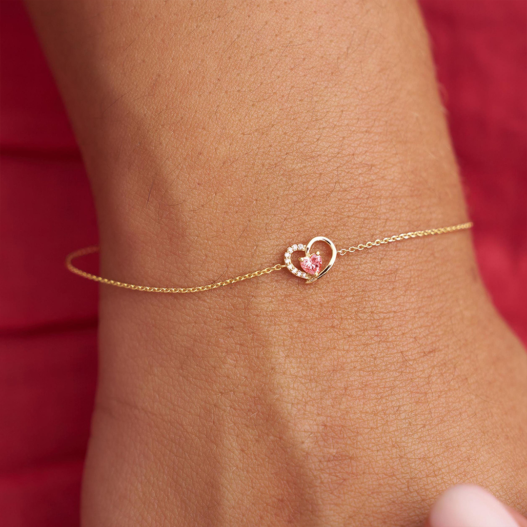 Round Pink Diamond Heart Bracelet