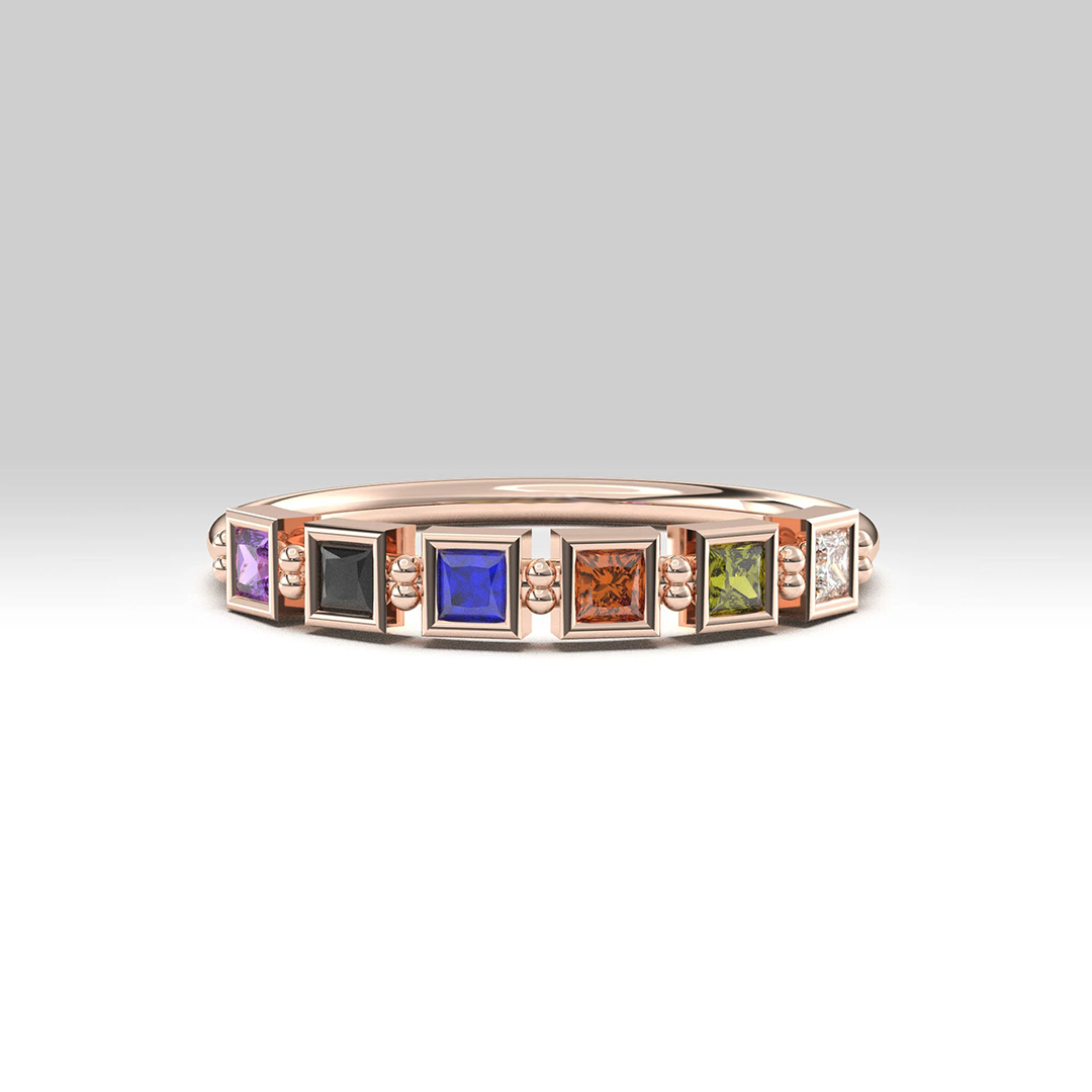 Personalized 1-7 Birthstones Starry Love Ring