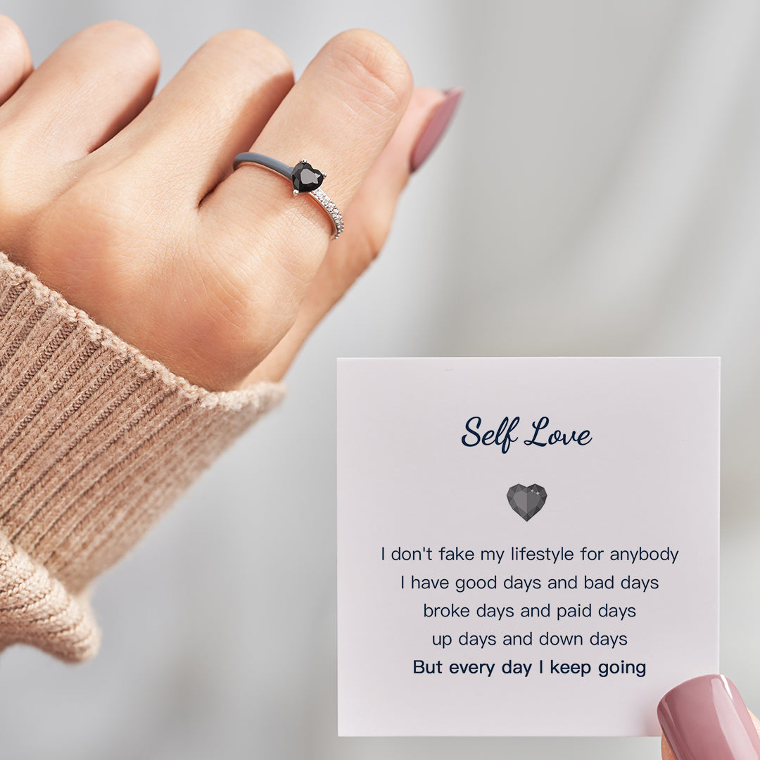 Black Heart Enamel Ring-But Every Day I Keep Going