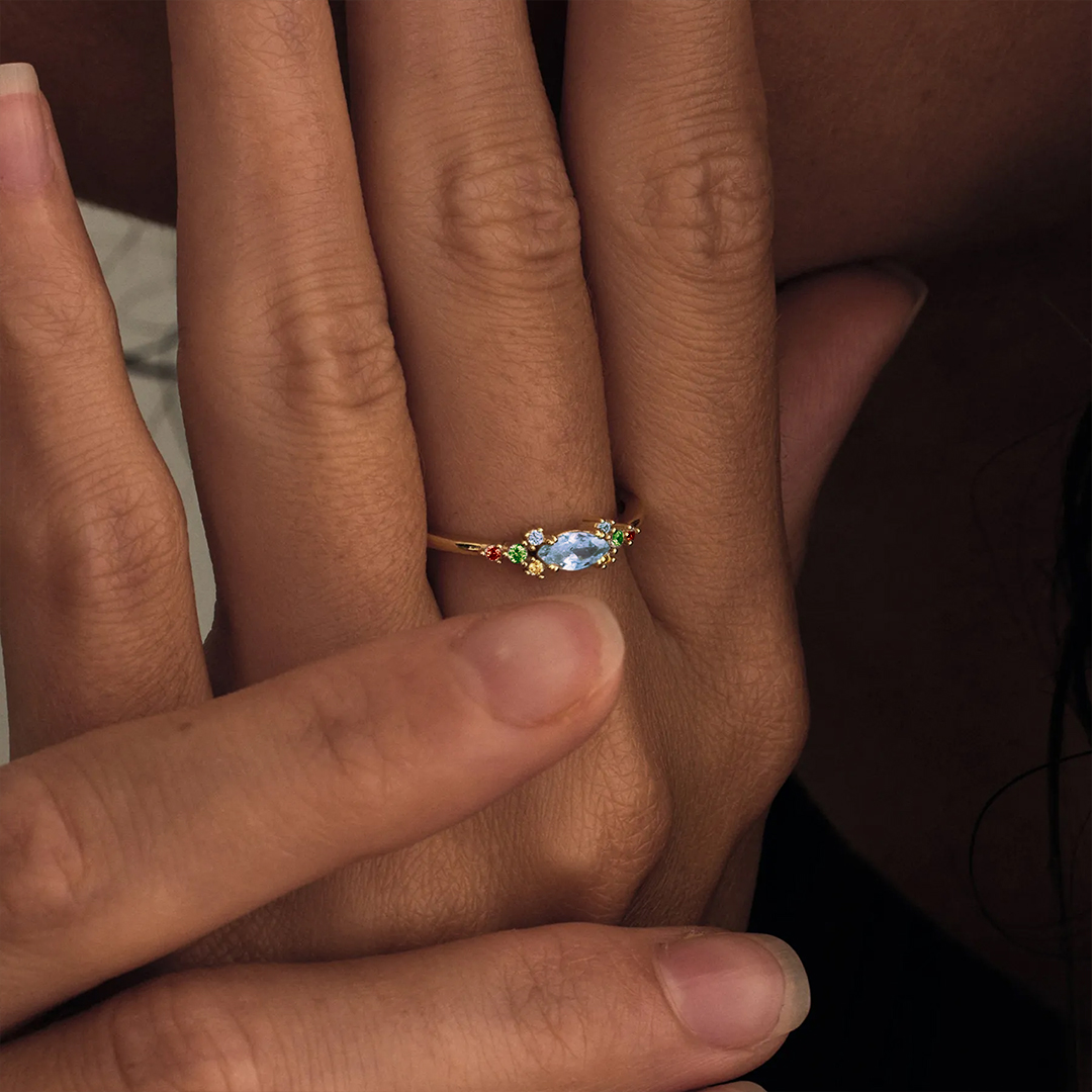 Star Mom Gift Colorful Thin Band Diamond Ring