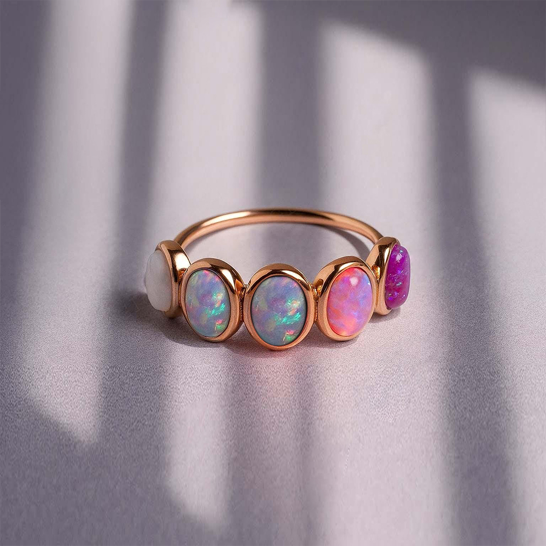 Mama of an Angel Opal Rainbow Ring