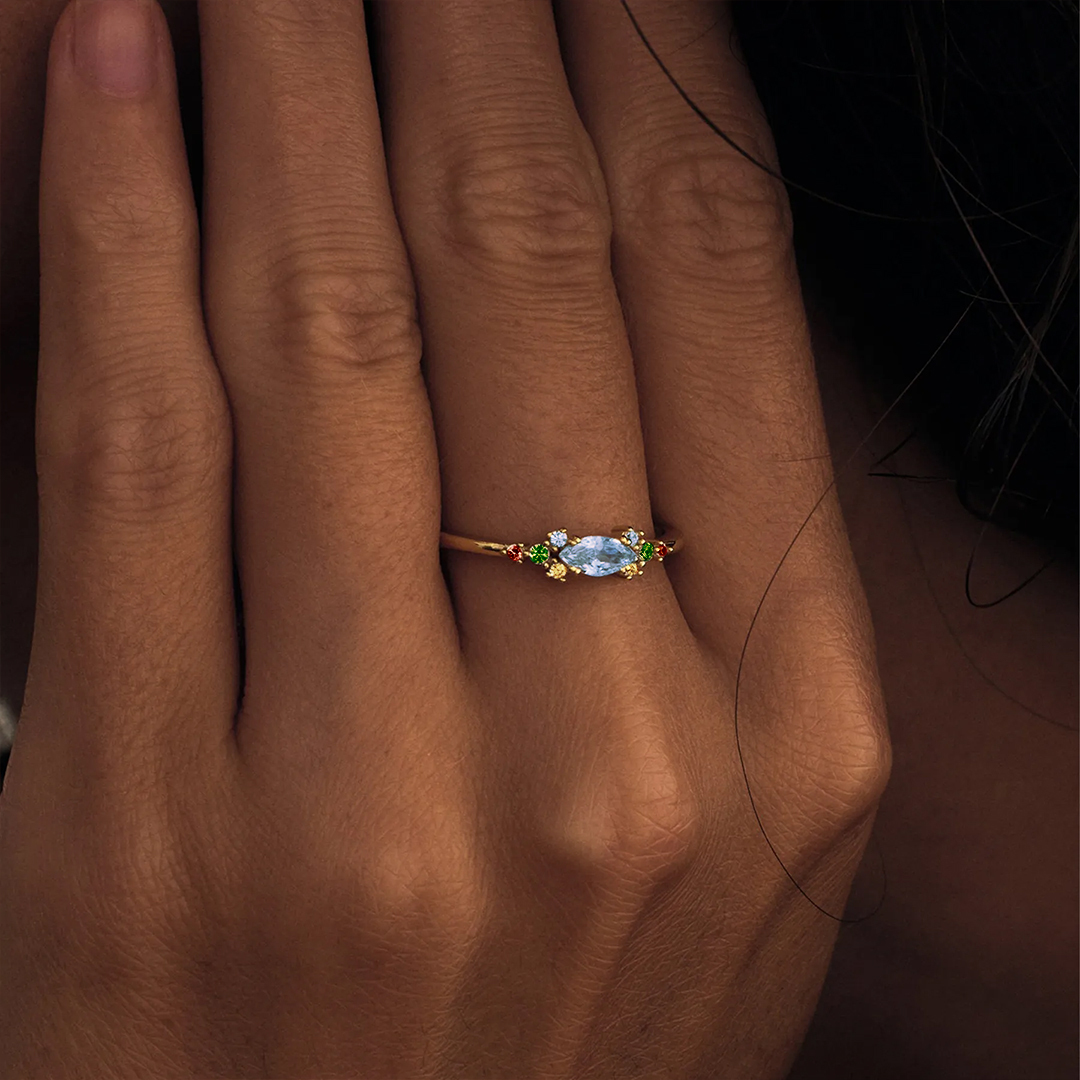 Star Mom Gift Colorful Thin Band Diamond Ring