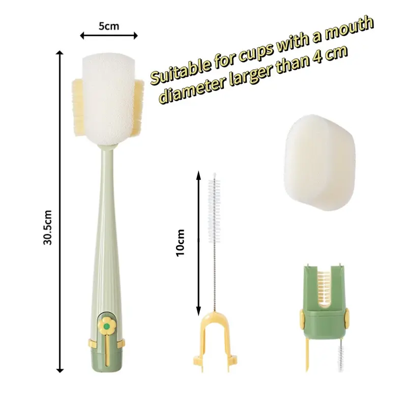 5-in-1 Bottle & Straw Cleaning Brush – Multifunctional Tool for Bottles, Cups, Straws (Cream White/Jasmine Green)-suhui