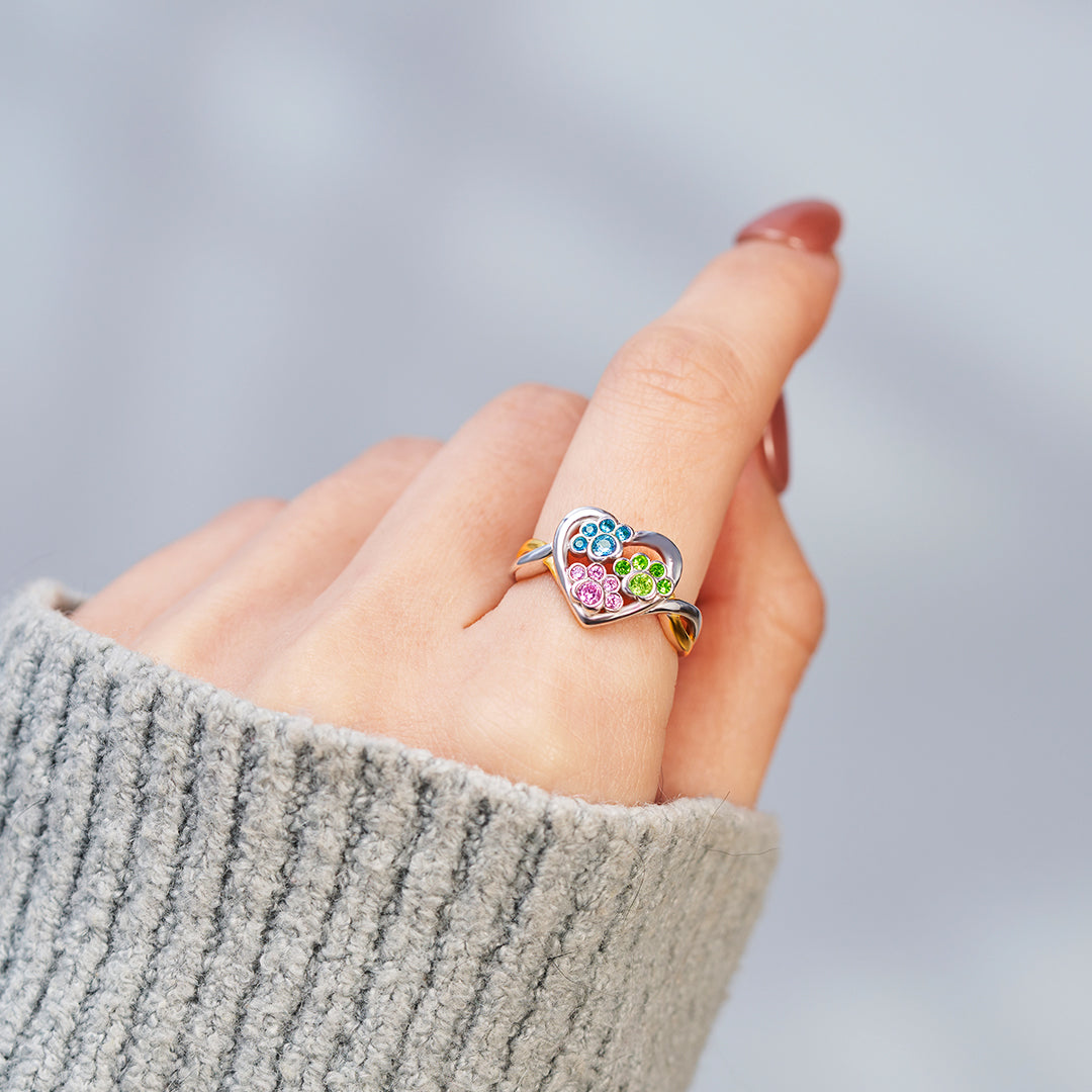 Personalized 1-4  Paw Birthstone Furry Mom Ring