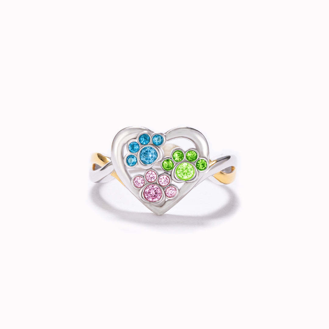 Personalized 1-4  Paw Birthstone Furry Mom Ring