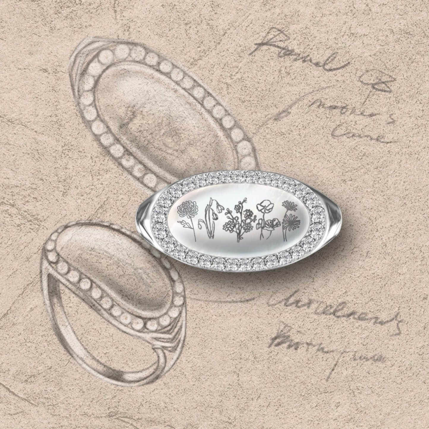 Family Wildflowers Garden Engraved Birth Flowers Shell Ring