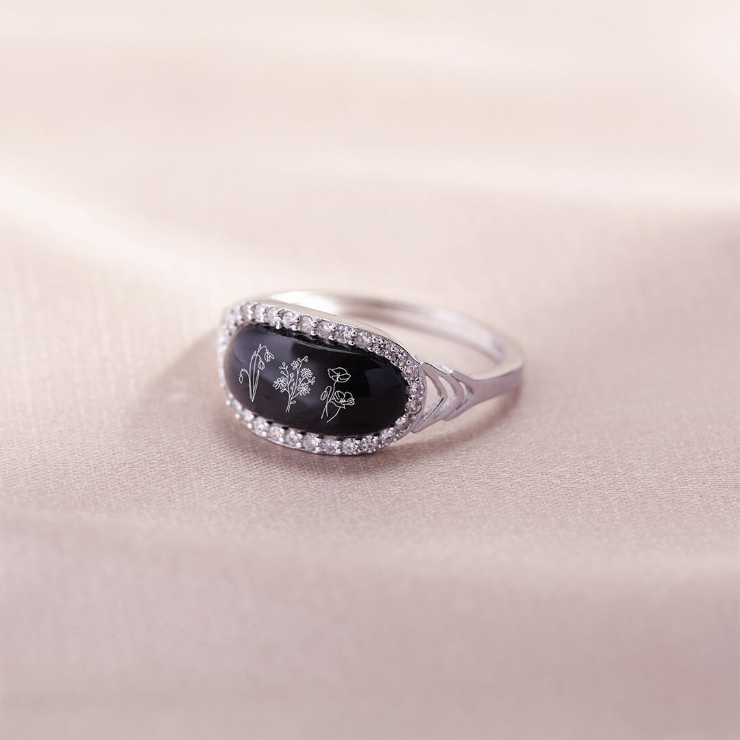 Family Wildflowers Garden Engraved Birth Flowers Shell Ring