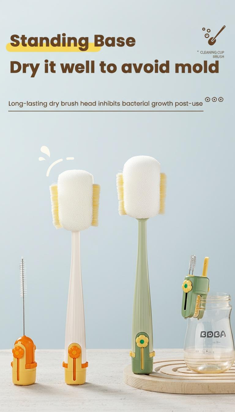 5-in-1 Bottle & Straw Cleaning Brush &ndash; Multifunctional Tool for Bottles, Cups, Straws (Cream White/Jasmine Green)-suhui