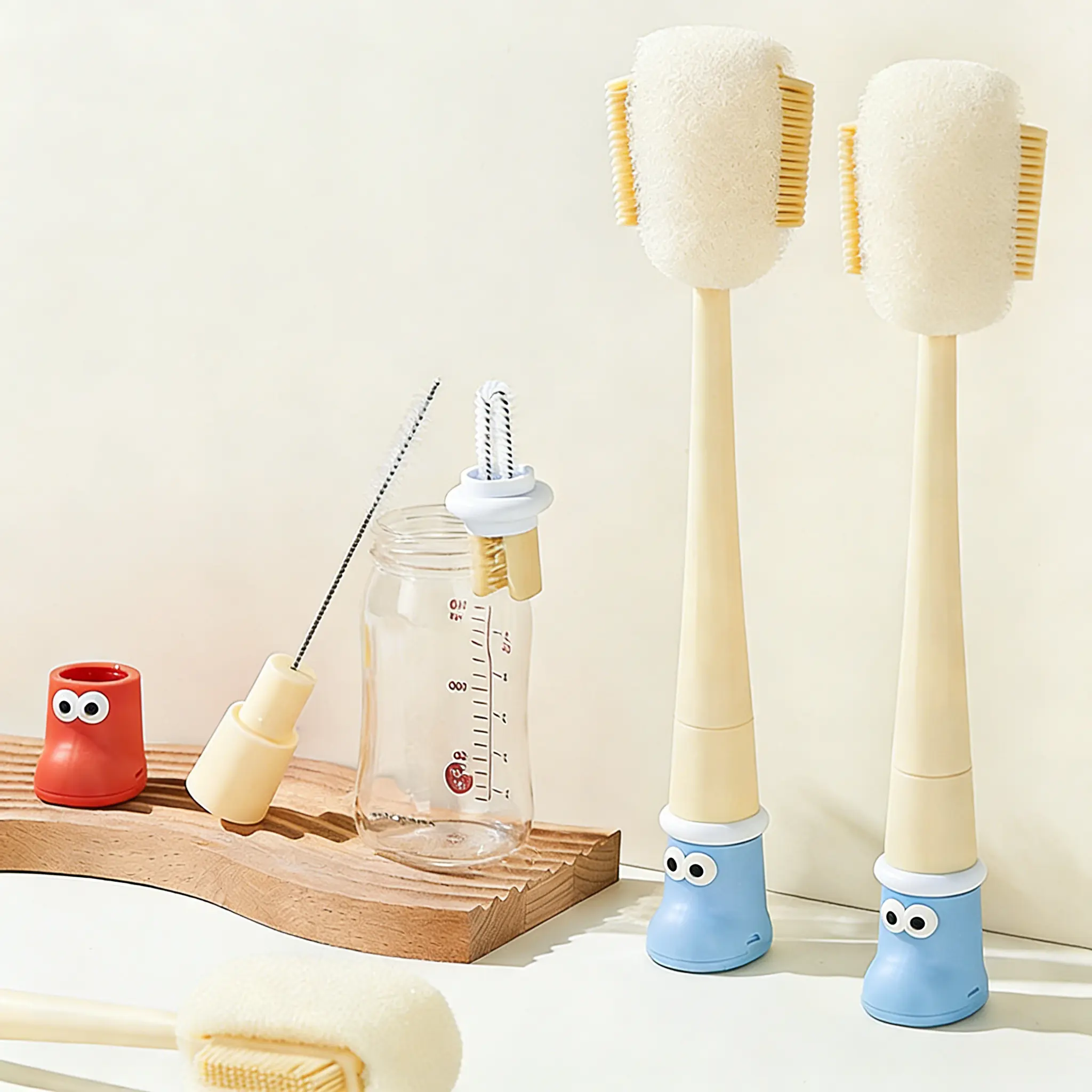5-in-1 Bottle & Straw Cleaning Brush – Multifunctional Tool for Bottles, Cups, Straws (Cream White/Jasmine Green)-suhui