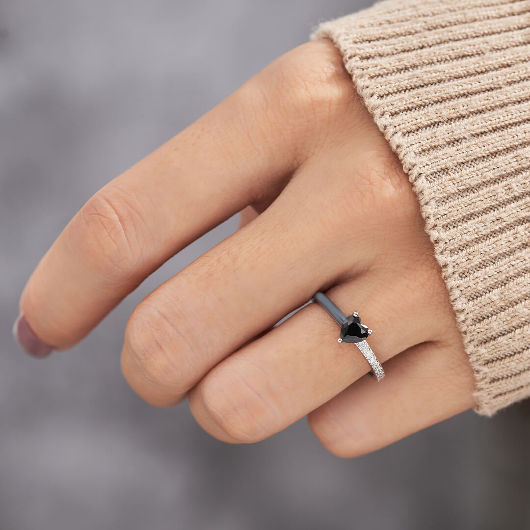 Matching Mother & Daughter Black Enamel Rings