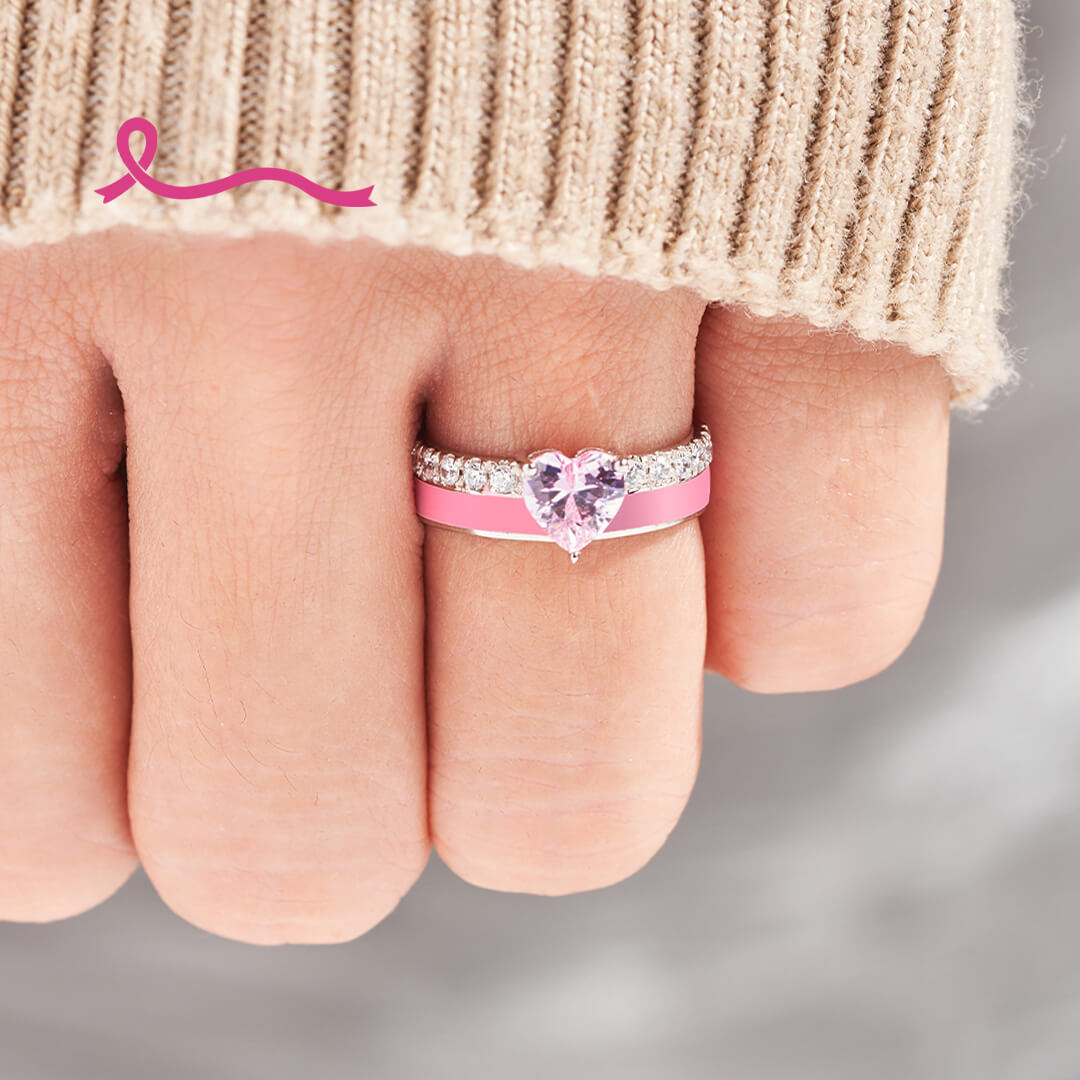 Breast Cancer Awareness And Never Give Up Heart Ring