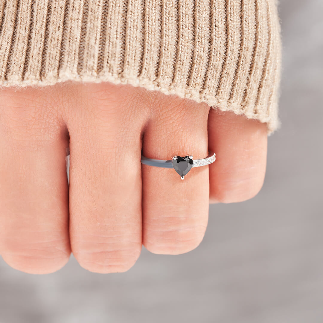 Matching Mother & Daughter Black Enamel Rings