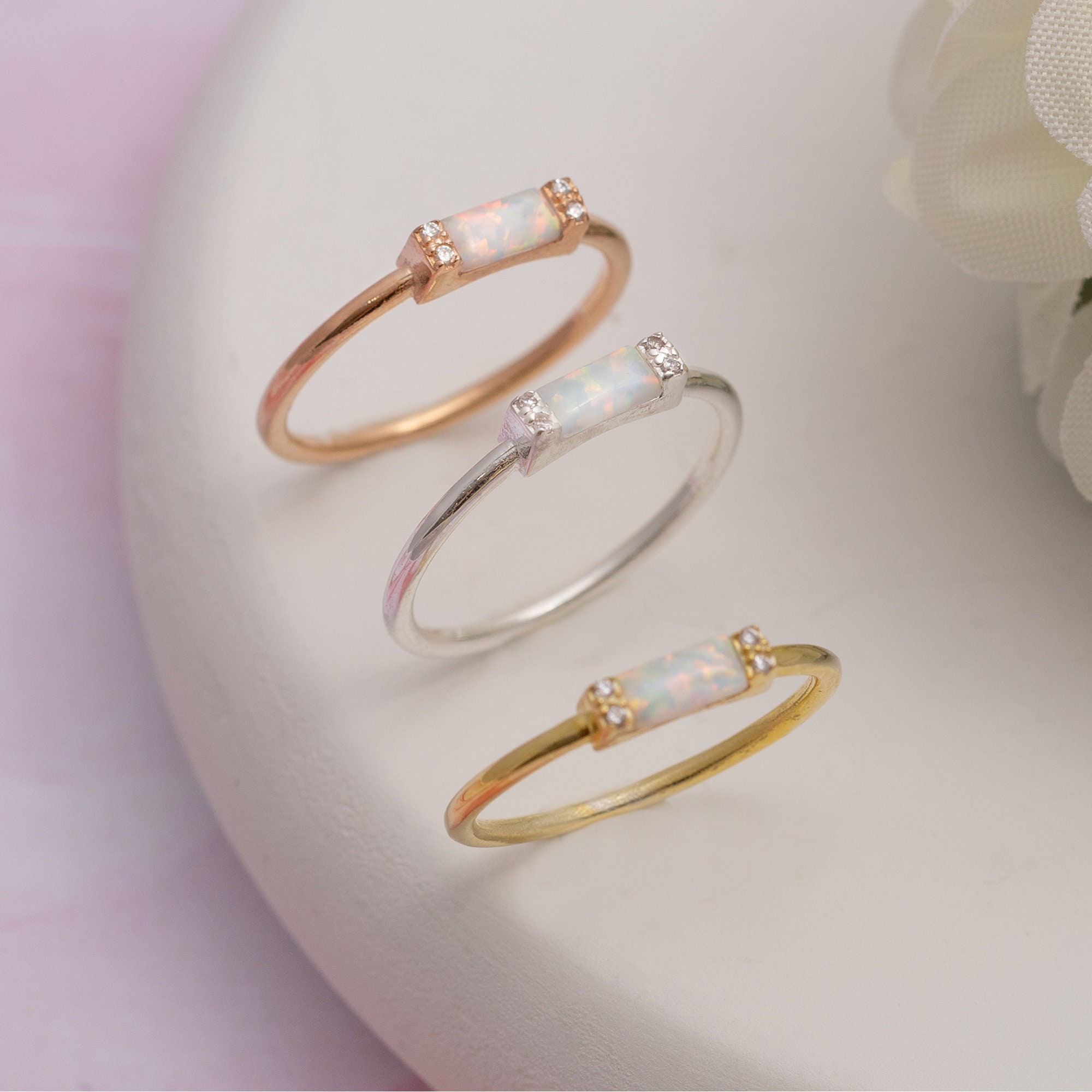 Beautiful Baguette Cut-Opal Ring