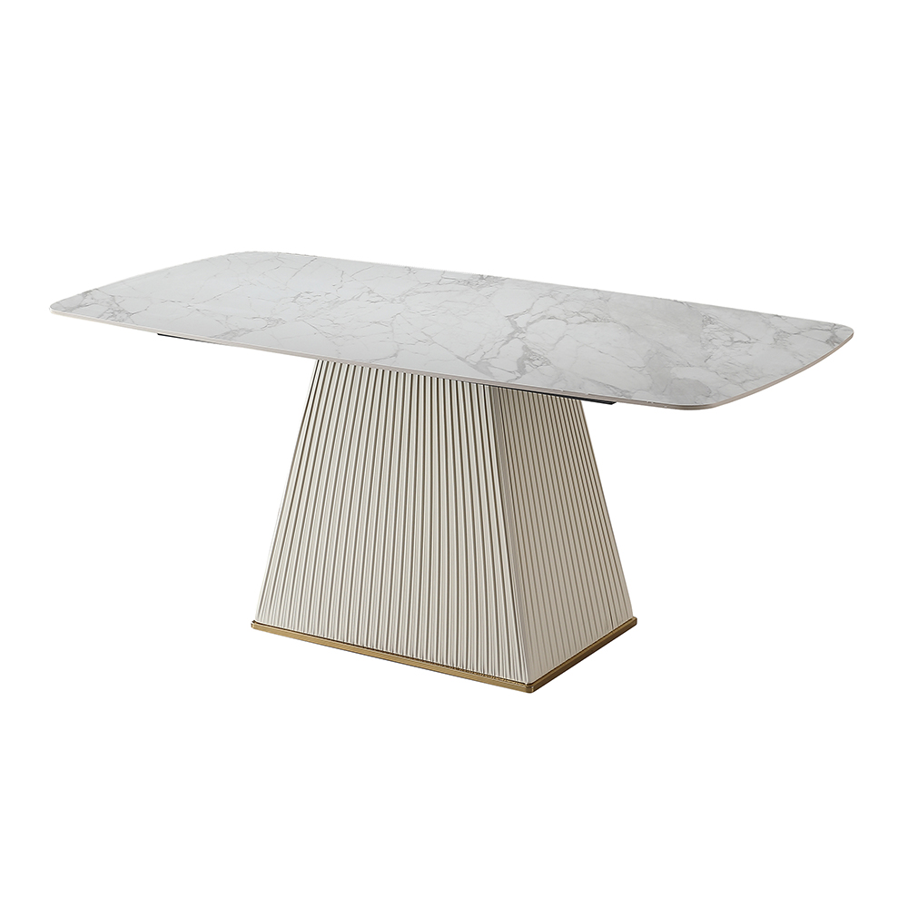Leavader ® 71" Stone Dining Table with Carrara White Color and Striped Pedestal Base