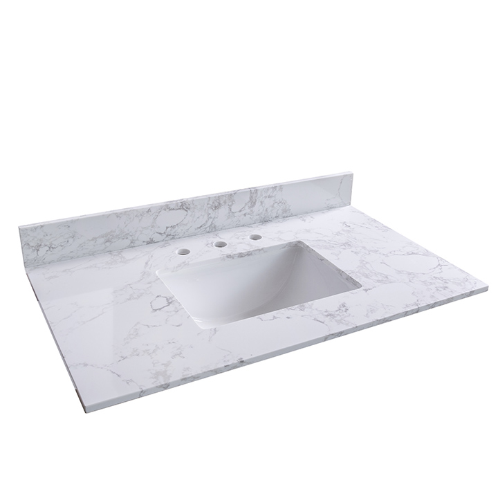 Leavader® 37" Bathroom Vanity Top Stone Carrara White New Style Tops With Rectangle Undermount Ceramic Sink and Back Splash with 3 Faucet Hole for Bathrom Cabinet